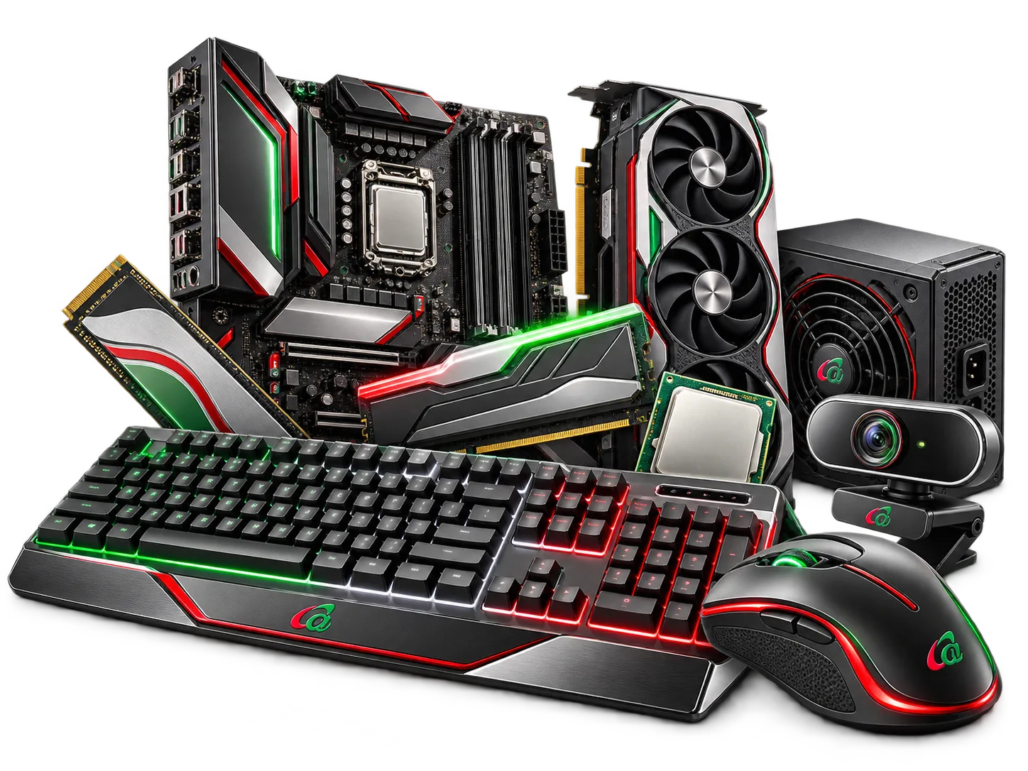 Componentes de computadora, teclado y mouse